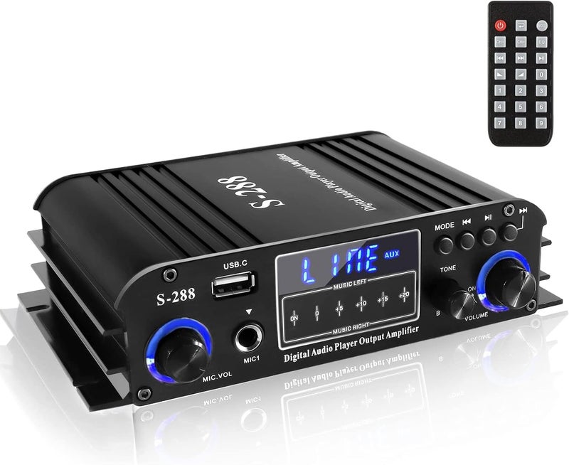 Romicta 4 Channel Bluetooth 5.0 Stereo Amplifier, 50Wx4 HiFi Power Amp, 1200W Max, USB/SD/FM, Class D Home Audio Receiver for Home Theater & Karaoke, Includes Remote & Power Adapter - Image 1